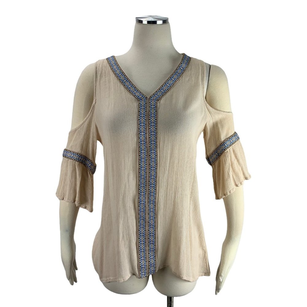 Soieublu Small S Boho Top Cold Shoulder Embroidery